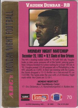 1993 Action Packed Monday Night Football #70 Vaughn Dunbar Back