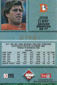 1993 Collector's Edge - Case Topper Jumbos #NNO John Elway Back