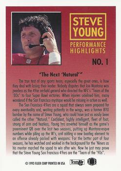 1993 Fleer - Steve Young: Performance Highlights Autographed #1 Steve Young Back