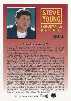 1993 Fleer - Steve Young: Performance Highlights Autographed #4 Steve Young Back