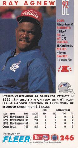 1993 GameDay #246 Ray Agnew Back