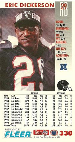 1993 GameDay #330 Eric Dickerson Back