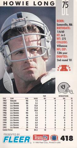 1993 GameDay #418 Howie Long Back