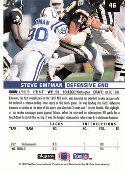 1993 SkyBox Premium #46 Steve Emtman Back