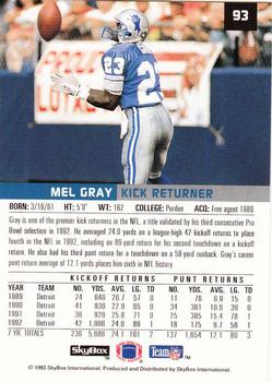1993 SkyBox Premium #93 Mel Gray Back