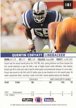 1993 SkyBox Premium #181 Quentin Coryatt Back