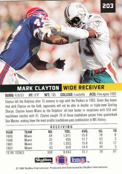 1993 SkyBox Premium #203 Mark Clayton Back
