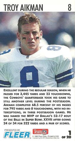1993 GameDay - Gamebreakers #1 Troy Aikman Back