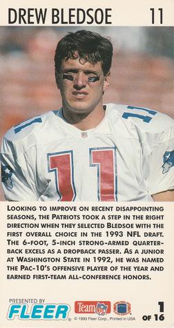 1993 GameDay - Rookie Standouts #1 Drew Bledsoe Back