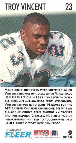 1993 GameDay - Second Year Stars #9 Troy Vincent Back