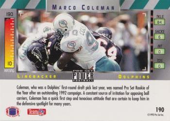 1993 Pro Set Power - Gold #190 Marco Coleman Back