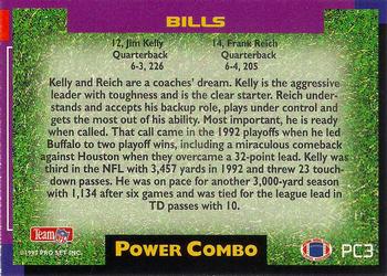 1993 Pro Set Power Update - Combos Gold #PC3 Jim Kelly / Frank Reich Back