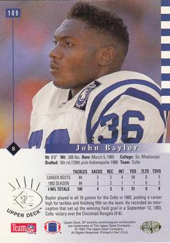 1993 SP #109 John Baylor Back