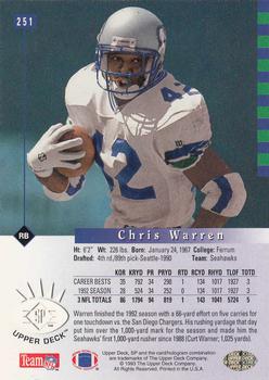 1993 SP #251 Chris Warren Back