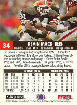 1993 SkyBox Impact - Color Foils #58 Kevin Mack Back
