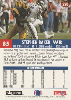 1993 SkyBox Impact - Color Foils #220 Stephen Baker Back