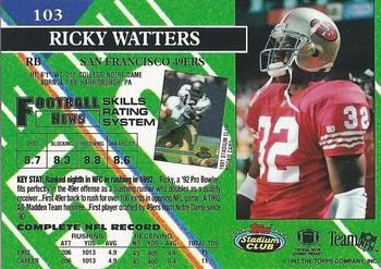 1993 Stadium Club - Members Only #103 Ricky Watters Back