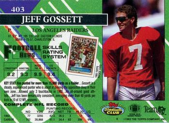 1993 Stadium Club - Members Only #403 Jeff Gossett Back