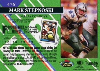 1993 Stadium Club - Members Only #476 Mark Stepnoski Back
