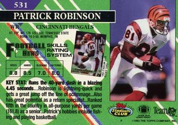 1993 Stadium Club - Members Only #531 Patrick Robinson Back