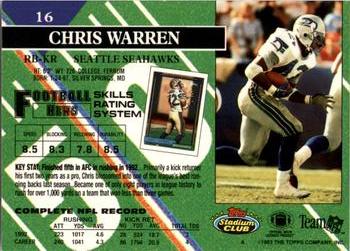 1993 Stadium Club - Super Bowl XXVIII Super Teams Exchange #16 Chris Warren Back
