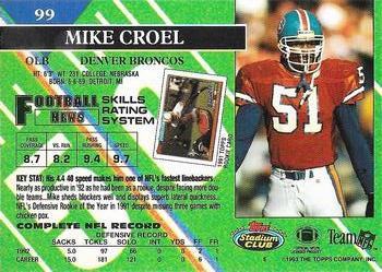 1993 Stadium Club - Super Bowl XXVIII Super Teams Exchange #99 Mike Croel Back