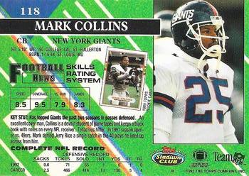 1993 Stadium Club - Super Bowl XXVIII Super Teams Exchange #118 Mark Collins Back