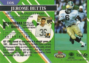 1993 Stadium Club #108 Jerome Bettis Back