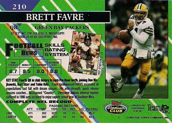 1993 Stadium Club #210 Brett Favre Back