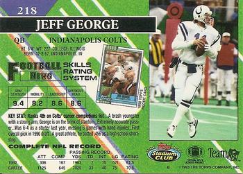 1993 Stadium Club #218 Jeff George Back