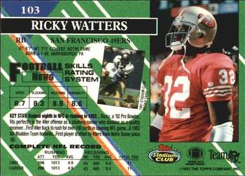 1993 Stadium Club #103 Ricky Watters Back