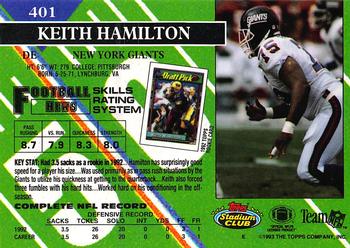1993 Stadium Club #401 Keith Hamilton Back