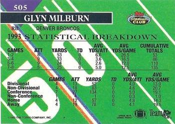1993 Stadium Club #505 Glyn Milburn Back