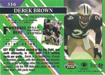 1993 Stadium Club #516 Derek Brown Back