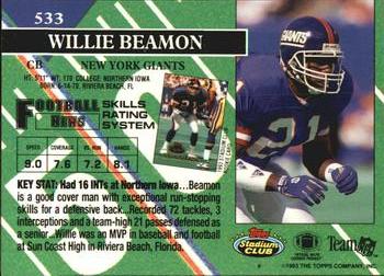 1993 Stadium Club #533 Willie Beamon Back