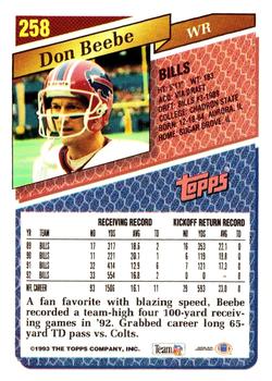 1993 Topps - Gold #258 Don Beebe Back