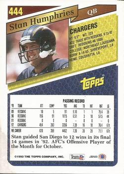 1993 Topps - Gold #444 Stan Humphries Back