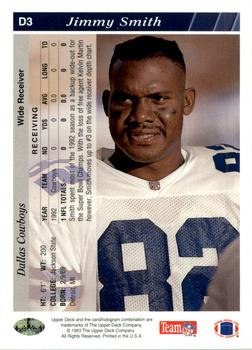 1993 Upper Deck Dallas Cowboys #D3 Jimmy Smith Back