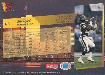 1993 Wild Card - 100 Stripe #63 Gill Byrd Back