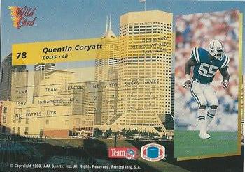 1993 Wild Card - 100 Stripe #78 Quentin Coryatt Back