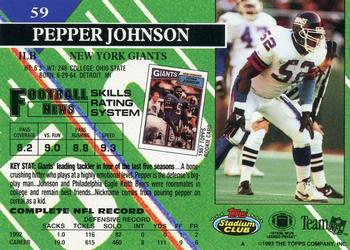 1993 Stadium Club - First Day Production/Issue #59 Pepper Johnson Back