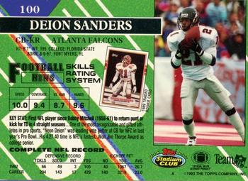 1993 Stadium Club - First Day Production/Issue #100 Deion Sanders Back