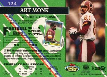 1993 Stadium Club - First Day Production/Issue #124 Art Monk Back