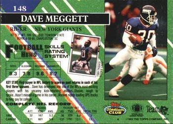 1993 Stadium Club - First Day Production/Issue #148 Dave Meggett Back