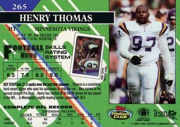 1993 Stadium Club - First Day Production/Issue #265 Henry Thomas Back