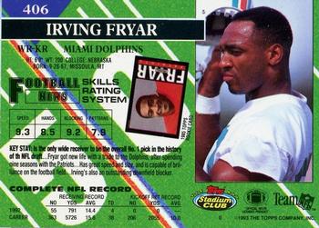 1993 Stadium Club - First Day Production/Issue #406 Irving Fryar Back