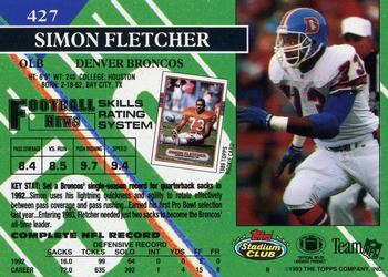 1993 Stadium Club - First Day Production/Issue #427 Simon Fletcher Back