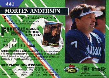 1993 Stadium Club - First Day Production/Issue #441 Morten Andersen Back