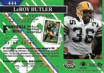 1993 Stadium Club - First Day Production/Issue #444 LeRoy Butler Back