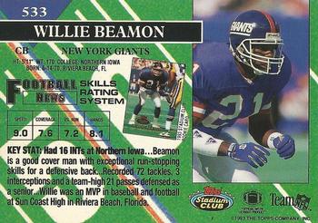 1993 Stadium Club - First Day Production/Issue #533 Willie Beamon Back